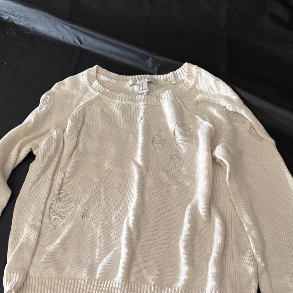 Forever 21 Distressed Cream Sweater